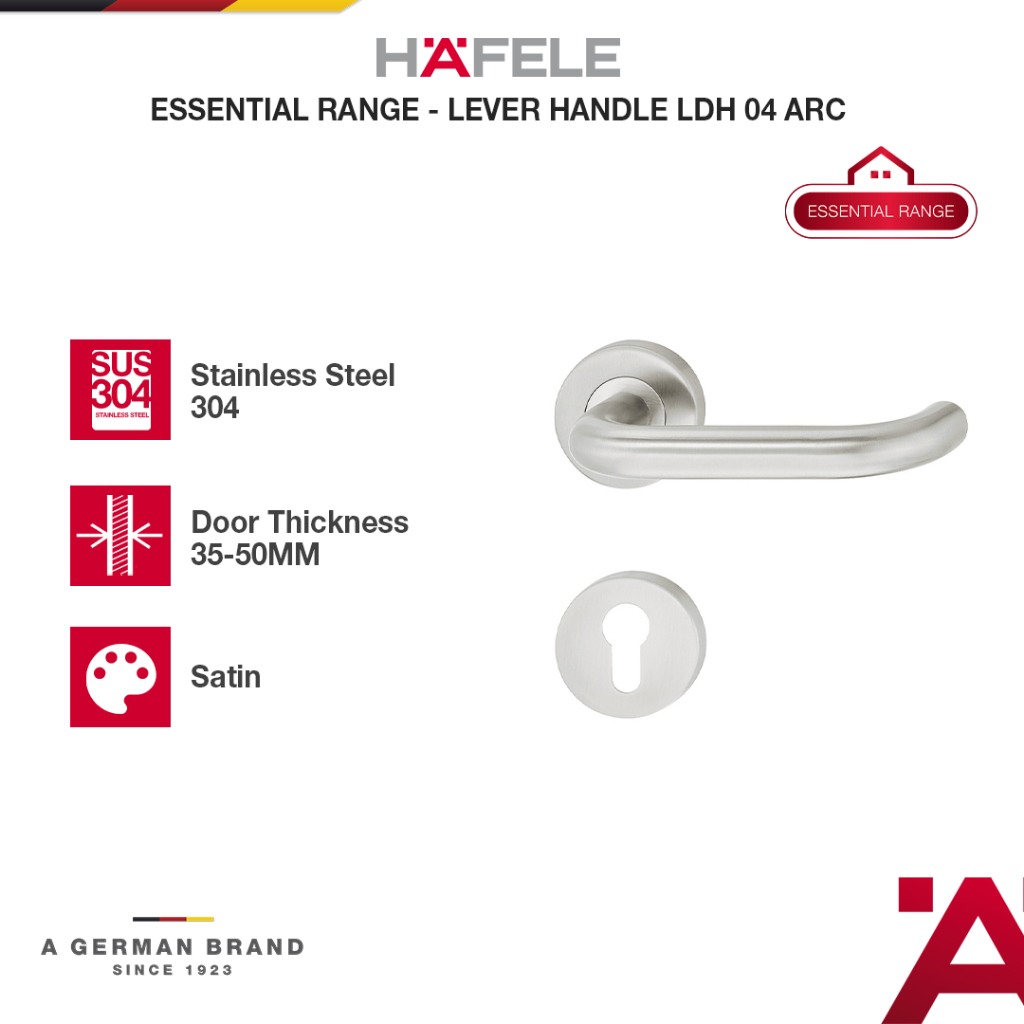 Hafele LDH04 ARC Gagang Pintu Rumah Lever Handle Stainless Steel SUS 304 Satin Matt Fire Resistant D