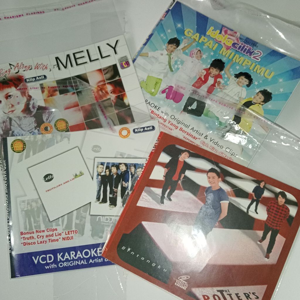 OBRAL 4 VCD KARAOKE MURAH SEPAKET VCD KARAOKE THE POTTERS, IDOLA CILIK 2, VCD KARAOKE LETTO NIDJI, V