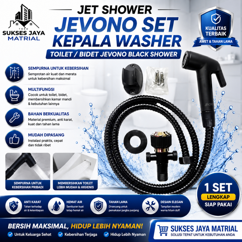 Jet Shower jevono Set Kepala Washer Toilet / Bidet jevono black Shower Cebok / Handshower Toilet jev