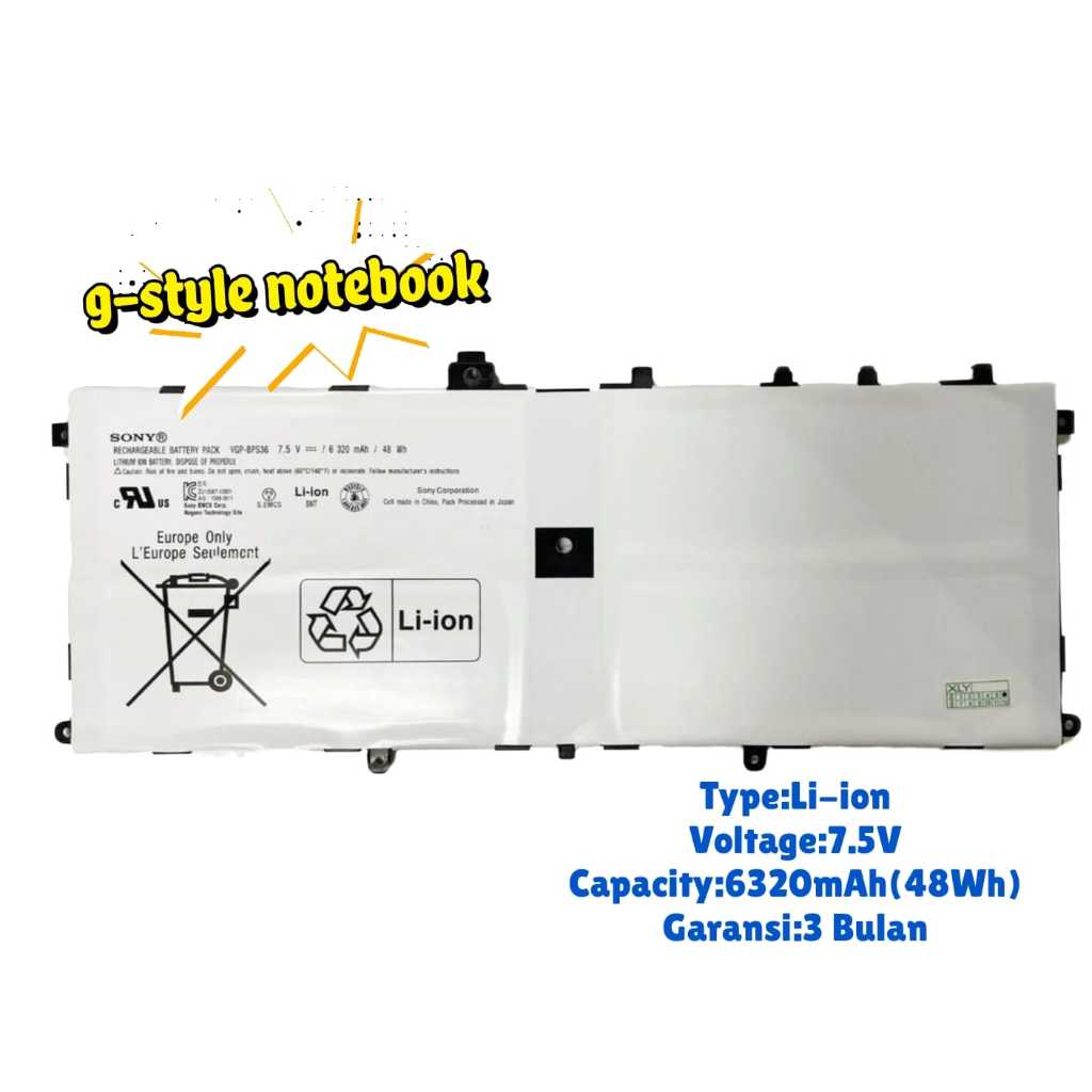 Baterai Laptop Sony Vaio Ultrabook VGP-BPS36 (White) Original