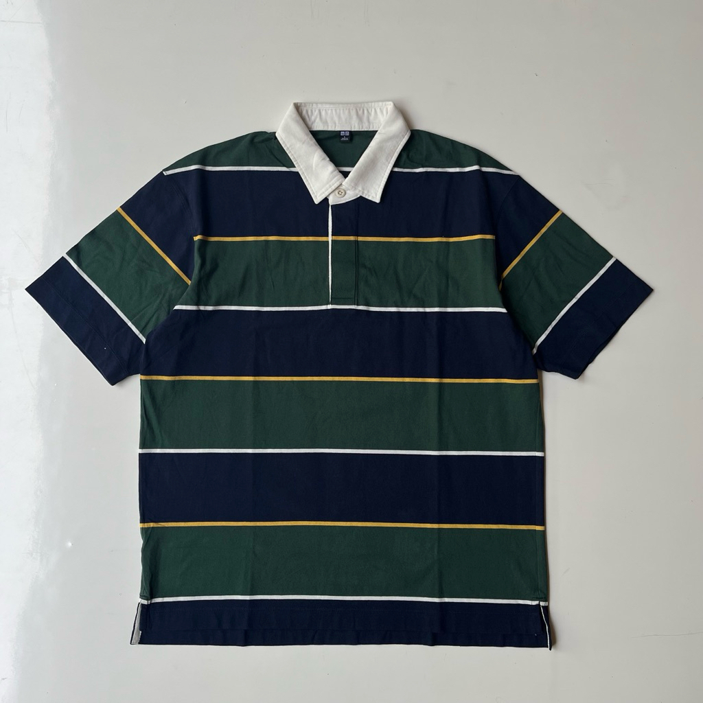 Uniqlo Kaos Polo Rugger Garis Lengan Pendek Original