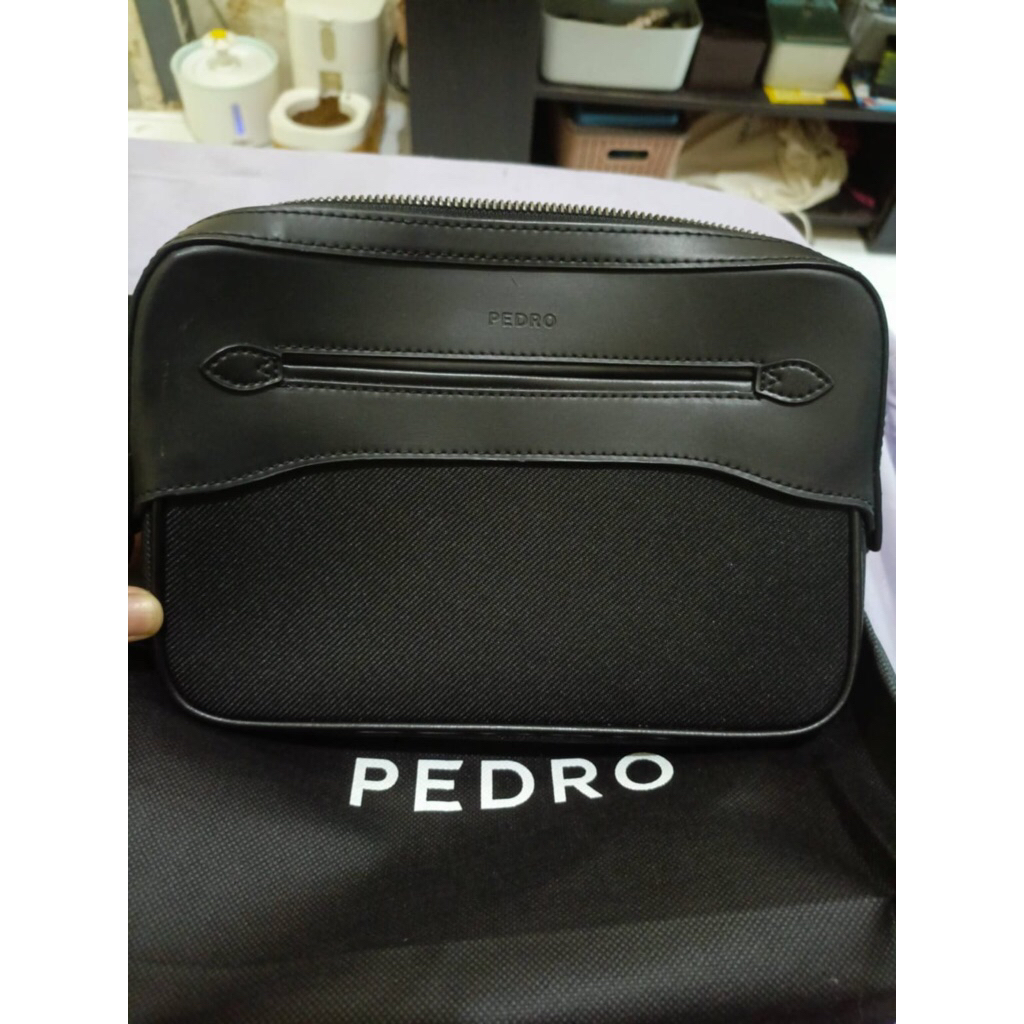 PEDRO Tas Pria Clutch Kulit Asli Hitam Navy Originali Store