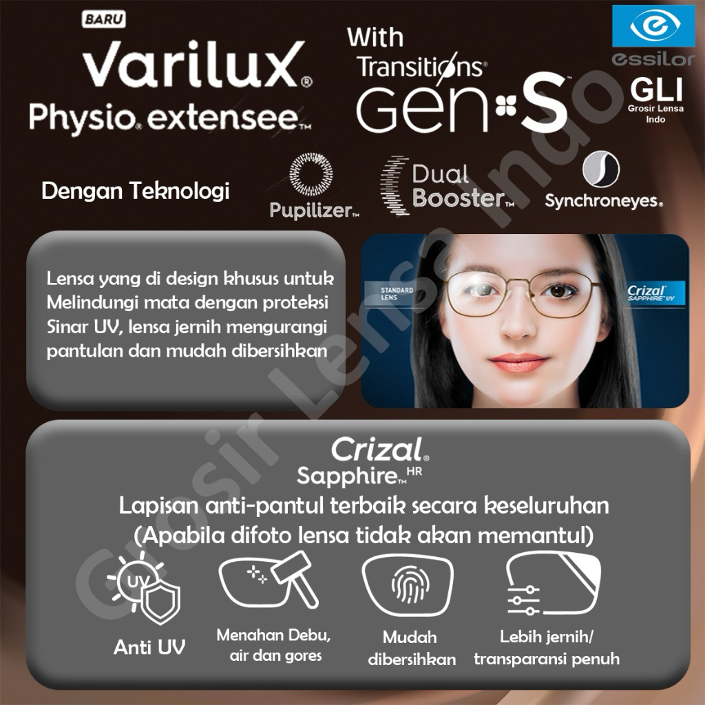 Lensa Progresif Essilor Physio Extensee + Transitions gen s
