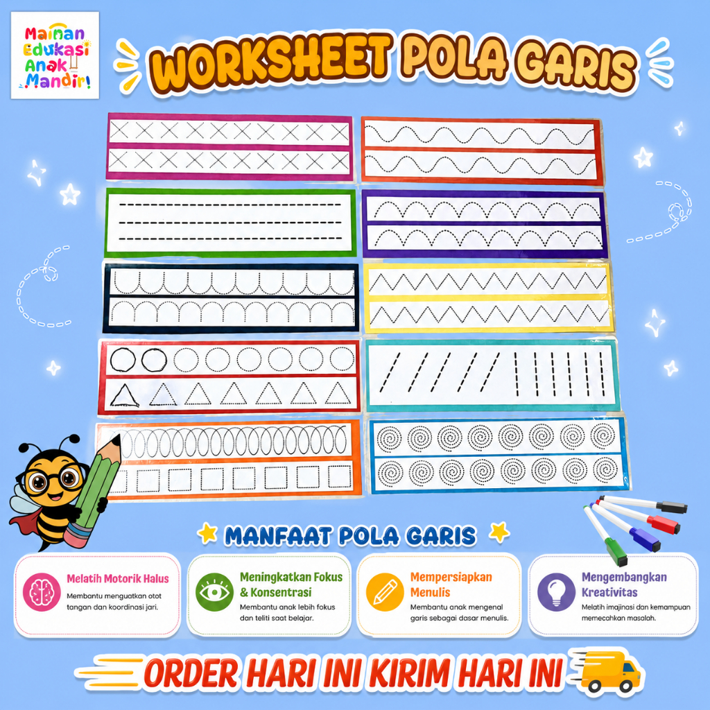 Belajar Latihan Menulis Writing Skill Pattern Pola Garis Flash Card Wipe and Clean Kartu Mainan Anak