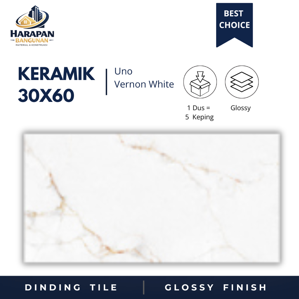Keramik Dinding 30x60 Uno Vernon White Keramik Glossy Putih 30 x 60