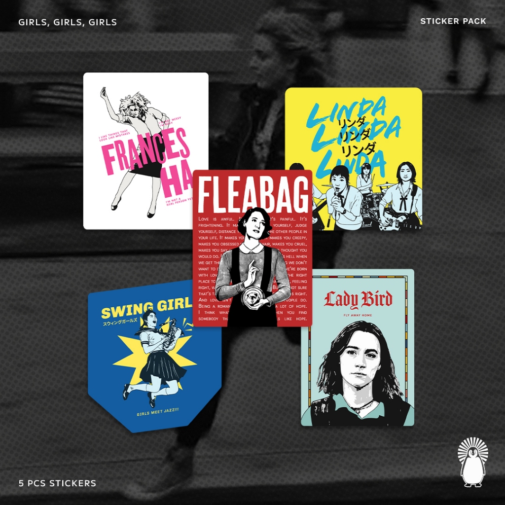 (5 PCS) Girls3x Sticker Pack (Frances Ha, Flea Bag, Linda Linda Linda, Swing Girls, Lady Bird) - Fil