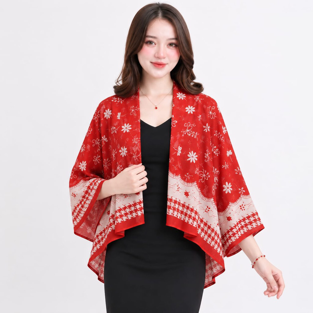 Cardigan Spesial Merah Putih Outer Batwing Voal