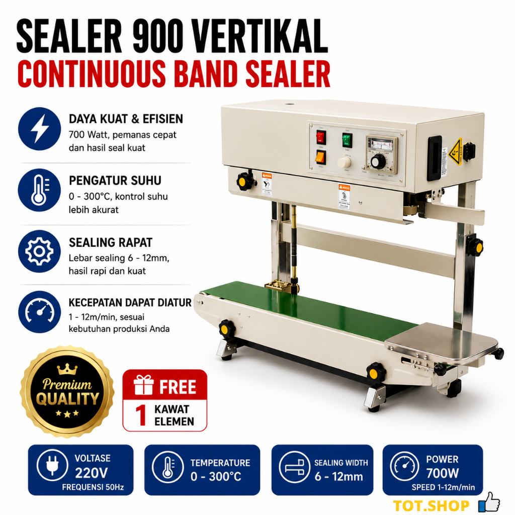 Mesin Sealer Continuous Band Sealer Tipe 900 VERTIKAL Band Sealer Mesin Segel Plastik FR900 Mesin Pr