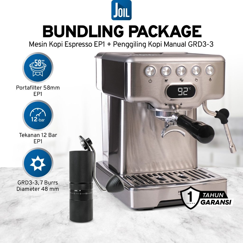 Joil Bundle 2-in-1 Mesin Kopi Espresso Paket Coffee Rumahan - EP1 Bundling