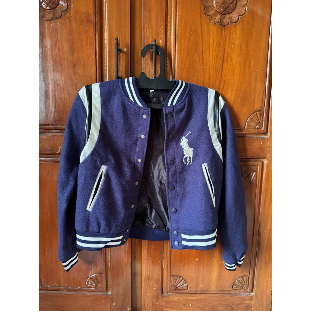 preloved crop navy versity jacket / polo jacket