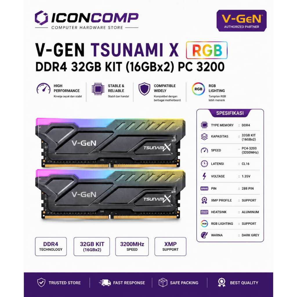 DDR4 VGEN TSUNAMI X RGB 32GB KIT (16GB 2x) PC 3200