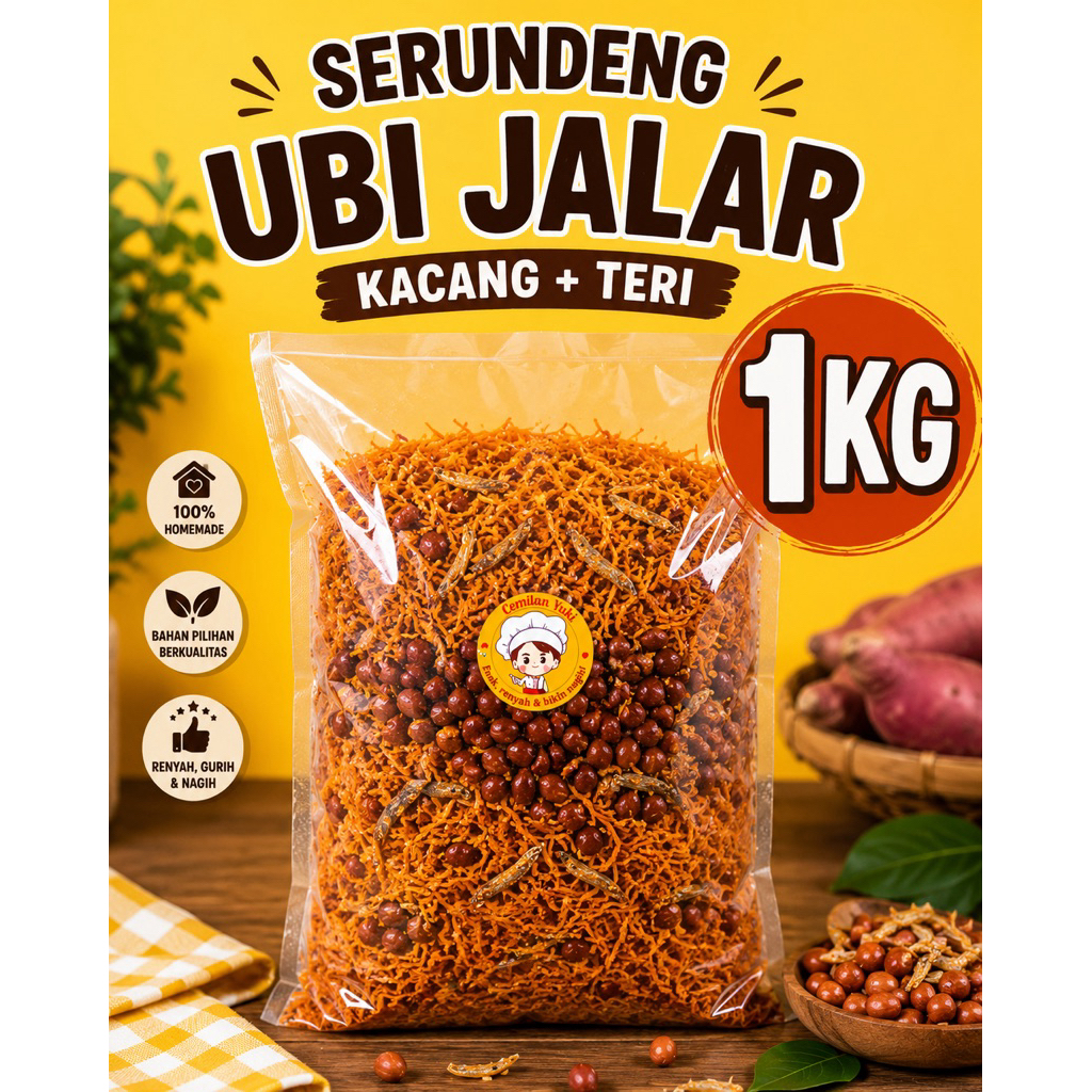 (1KG) SERUNDENG UBI JALAR PAKAI KACANG TERI 100% HOMEMADE KHAS MINANG RENYAH GURIH