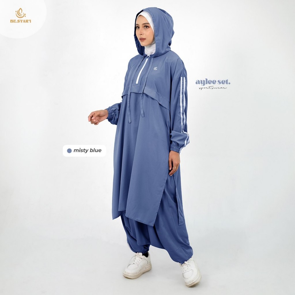 [FREE HANDSOCK] BE.SYAR'I - Aylee Setelan Olahraga Muslimah Syari Hoodie Premium – Gamis Sport Hijab