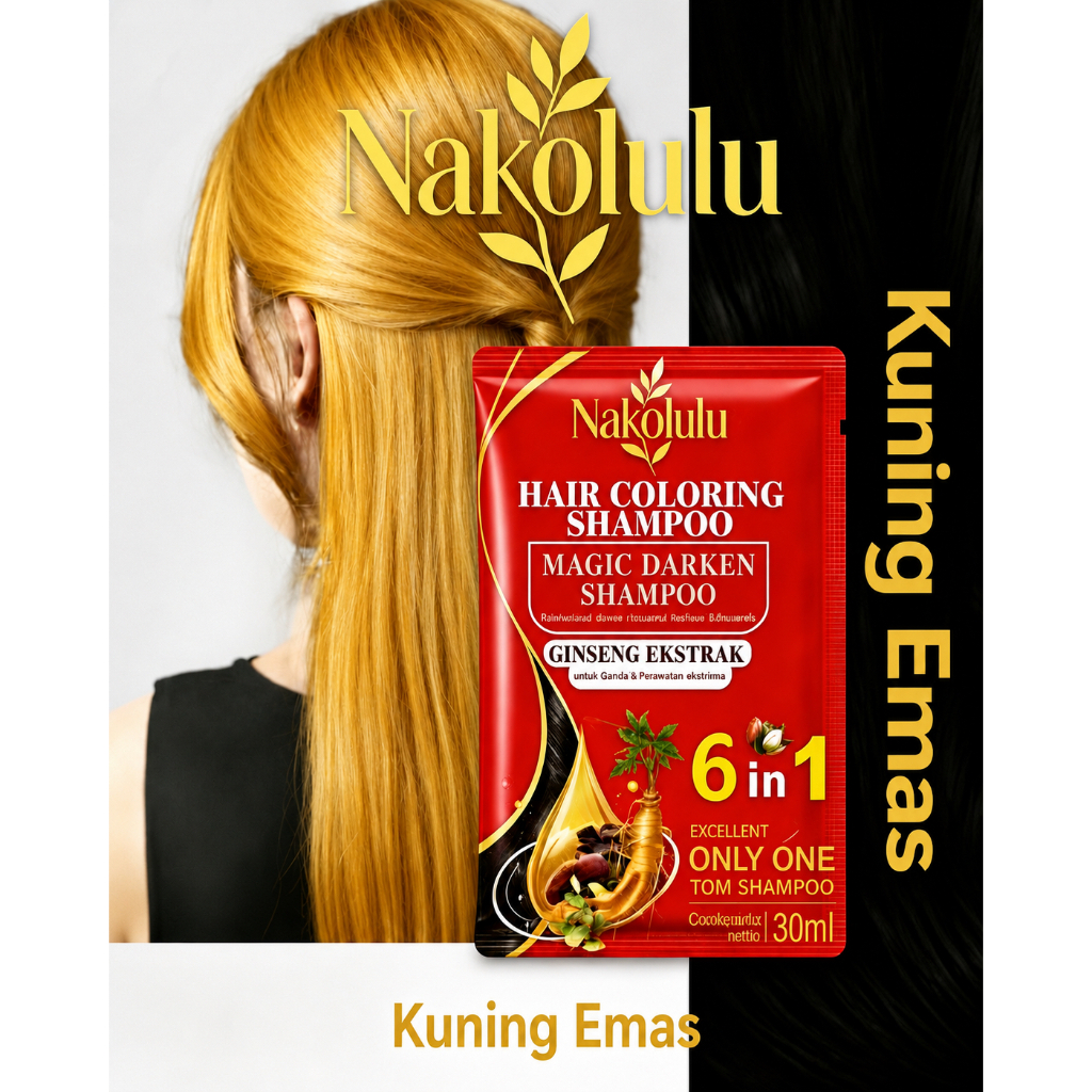 Nakolulu Hair Coloring Shampoo 30ml, Sampo Pewarna Rambut 6 in 1 dengan Ekstrak Ginseng, Sachet Pili