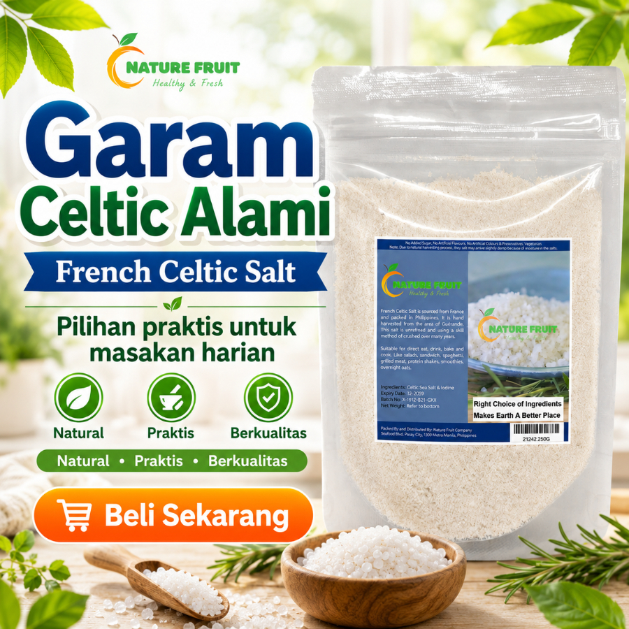 Nature Fruit French Celtic Salt 250g | Garam Celtic Alami dari France | Garam Laut Kristal untuk Mas