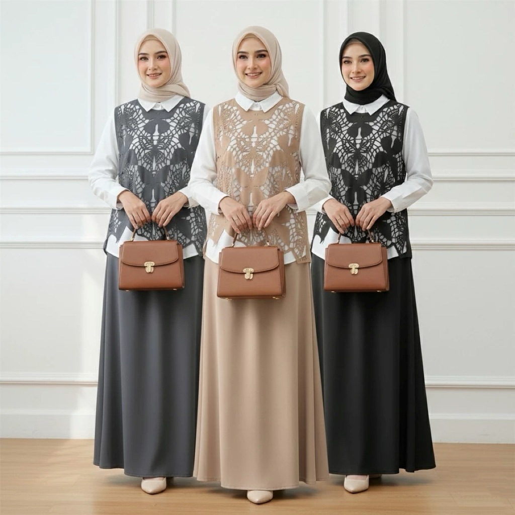 3in1 Knit Laser Kupu - Kupu Kemeja Sabrina Wanita | Set Rok Knit Modern Wanita | Set Kemeja Rok Wani