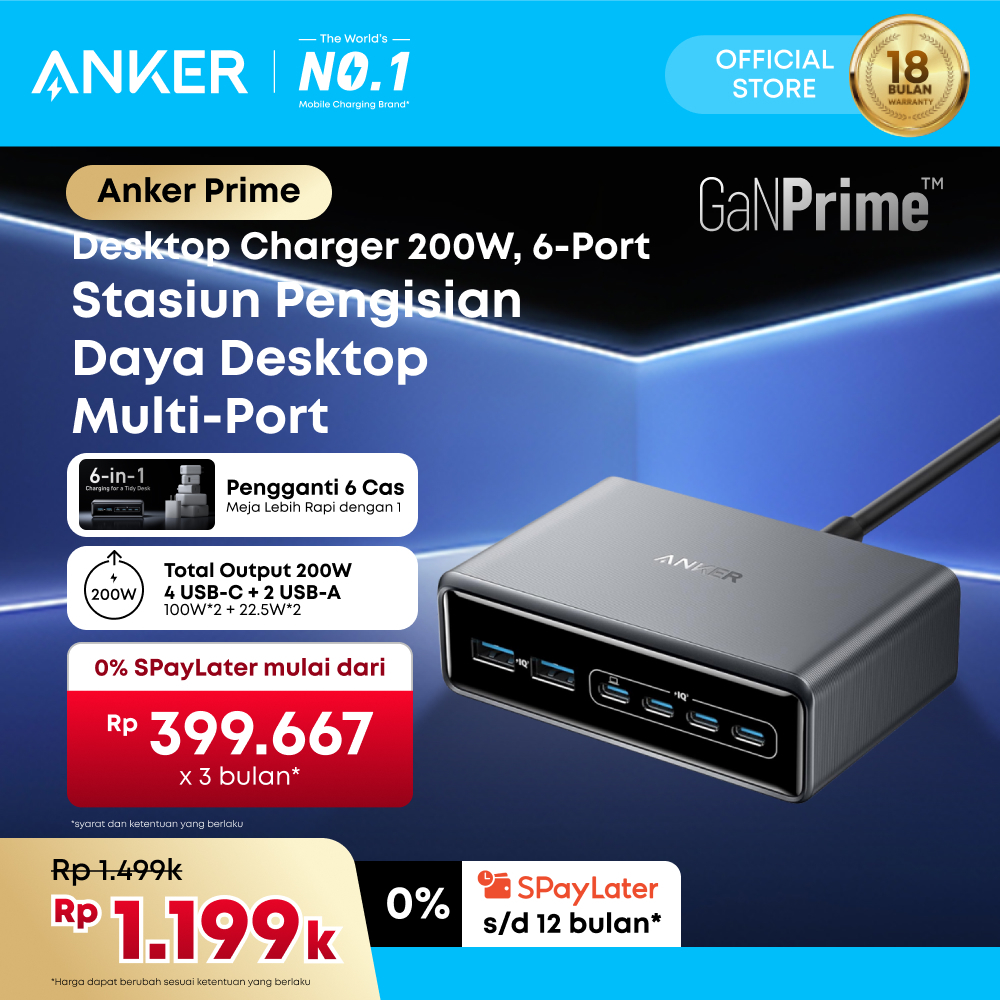 Anker Prime Charger 200W 6 Port GaN Charging Station USB C PD Fast Charging desktop Charger, Compati