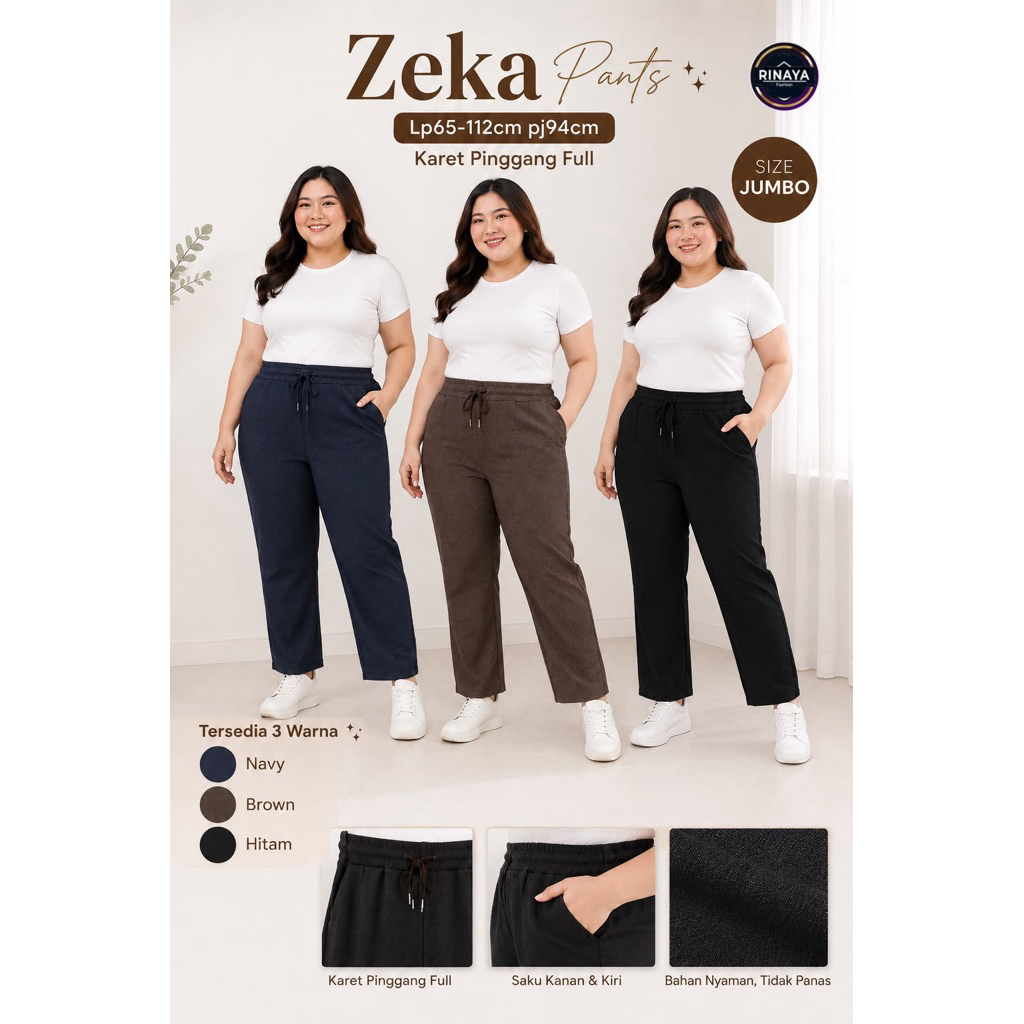 BISA COD // Zeka Pants by Rinaya // Celana Panjang Simple Jumbo