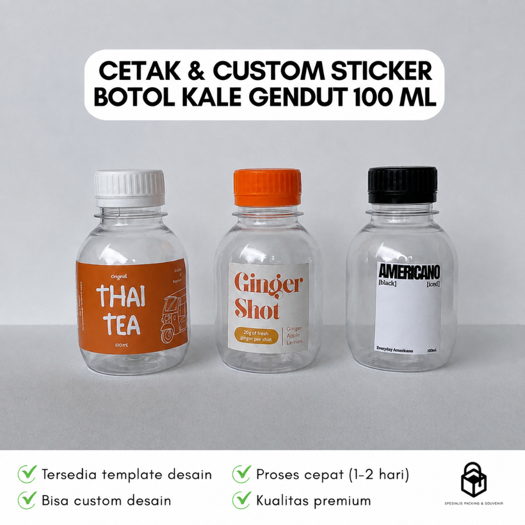 Cetak Custom Stiker Botol Gendut 100 ml | Print Label Sticker Logo
