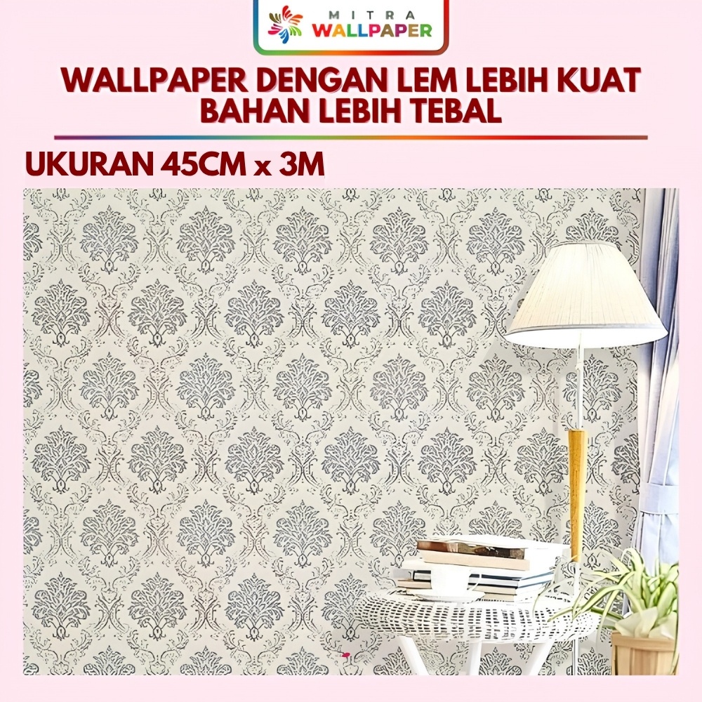 Wallpaper Dinding Ruang Tamu Motif Batik Silver Wallpaper Dinding Vintage Stiker Dinding Batik Silve