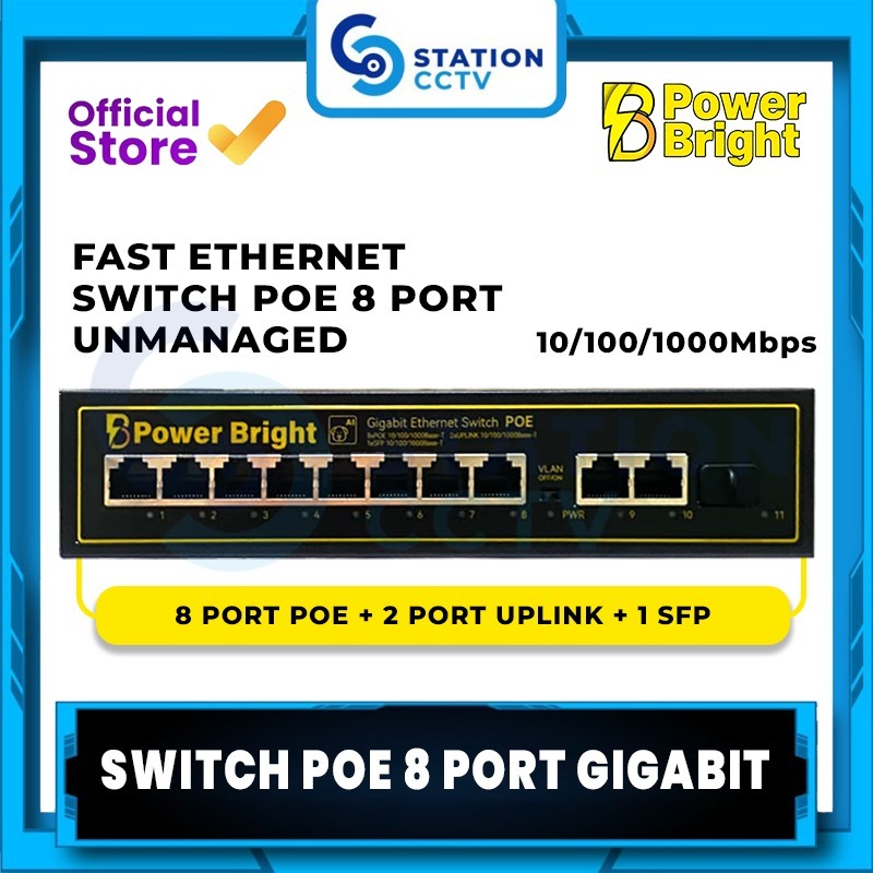 Smart POE Switch 10 Port with 8 POE + 2 Uplink 10/100/1000 MBPS GIGABIT | Switch POE Power Bright 8 