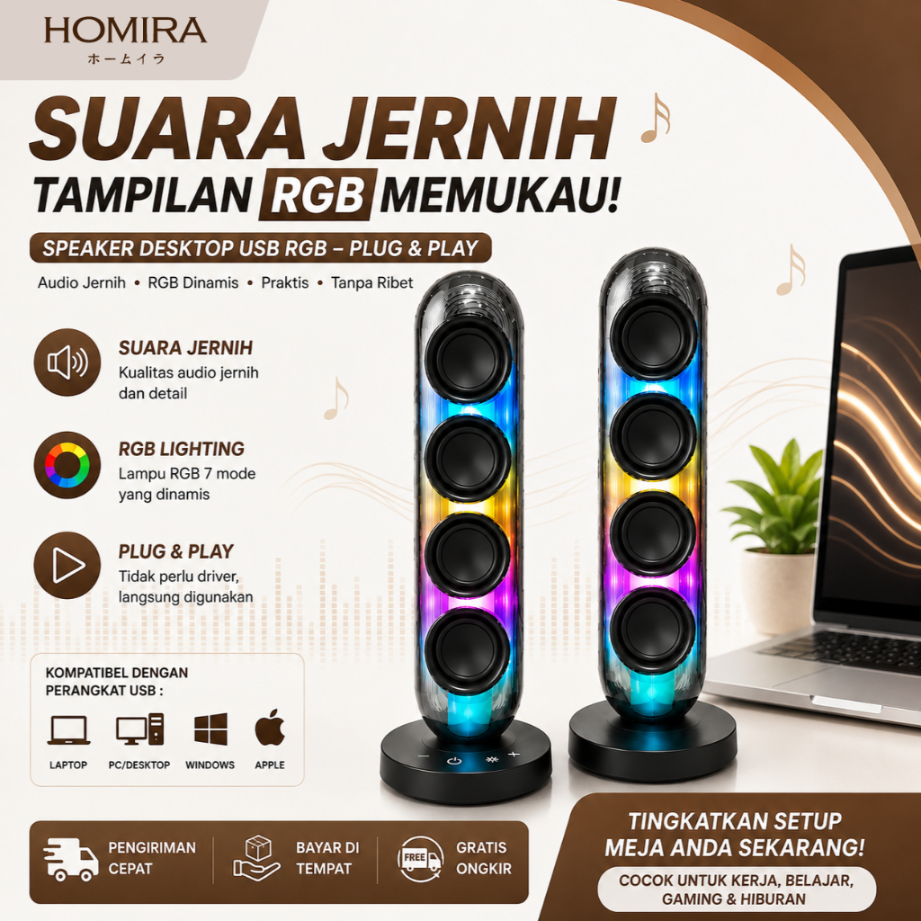Desktop Speaker Stereo Sound RGB | Plug & Play | USB Speaker PC Laptop LED RGB | Multimedia Speaker 