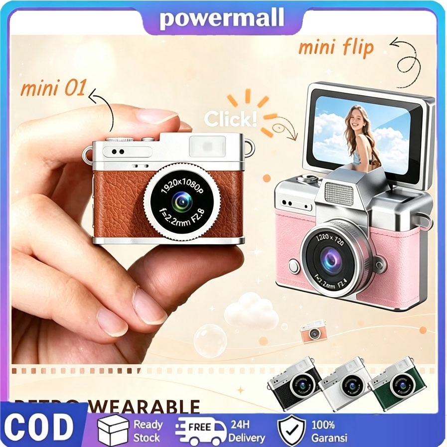 Mini Flip Kamera Digital 75MP 1080P Vlog Kamera Kalung Gratis