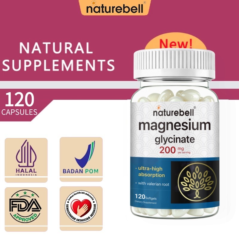 Magnesium Glycinate 200mg: Serap Ultra-Tinggi + Akar Valerian - 120 Kapsul Lunak