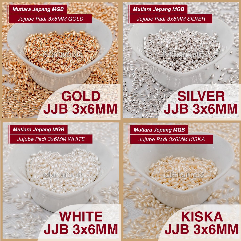 Mutiara jepang MGB 50 gram jujube padi 3x6 gold / silver / white / kiska