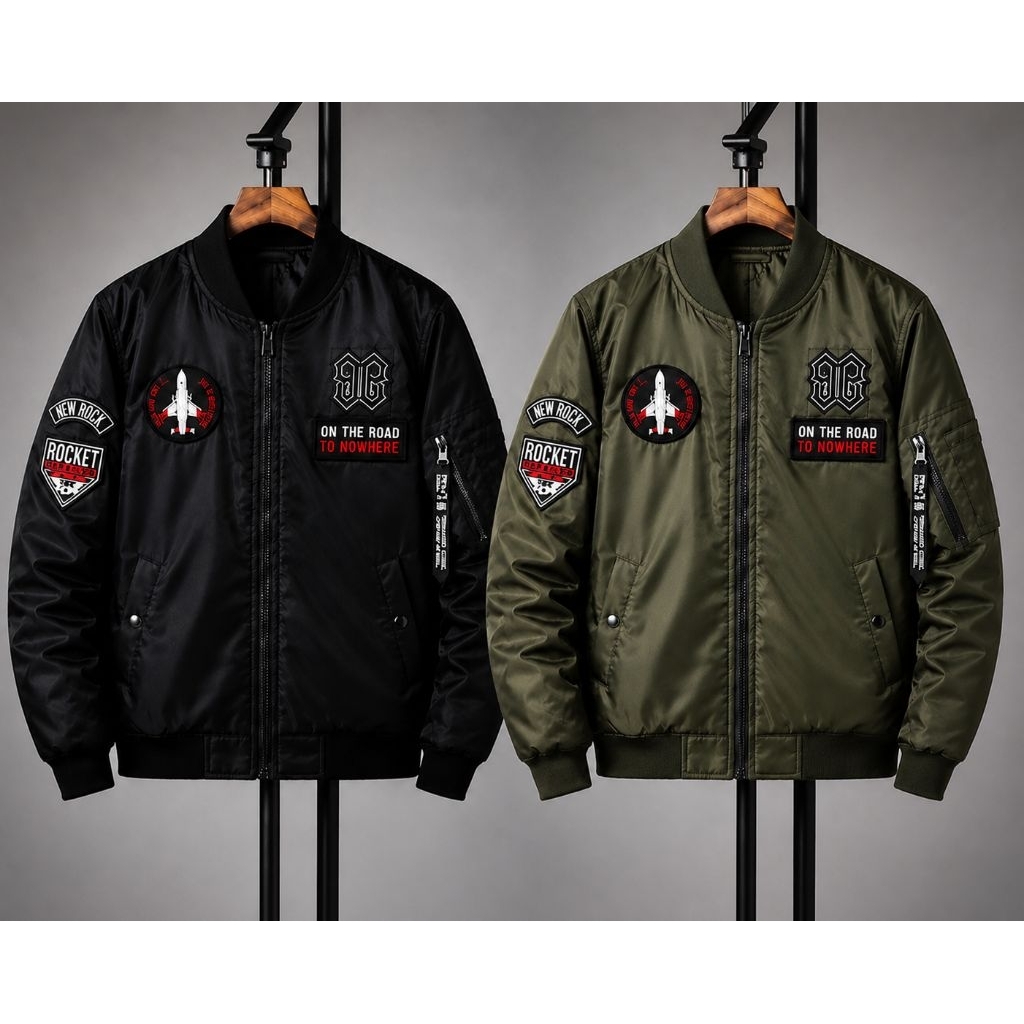 Jaket Bomber Pria Premium Despo Original Bordir Patch MA1 Casual Motor Distro Hitam & Army