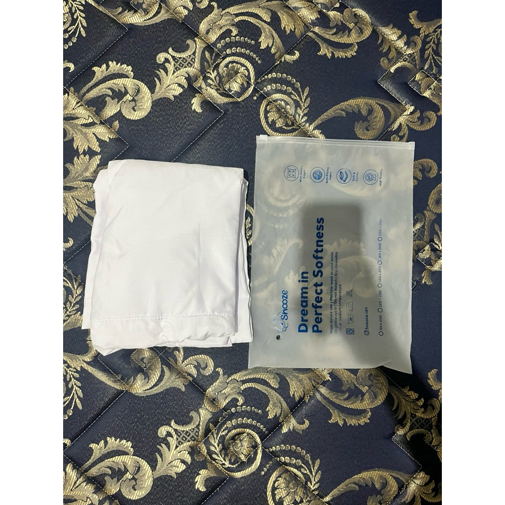 new snooze sprei kasur kost hotel kamar aesthetic warna white ukuran 140x200x25 jual murah harga asl
