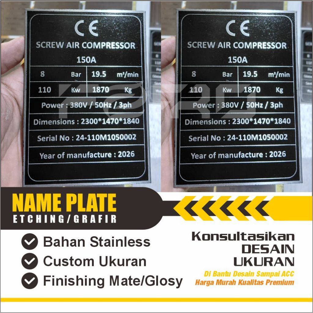 plat stainless etching / grafir sign name custom