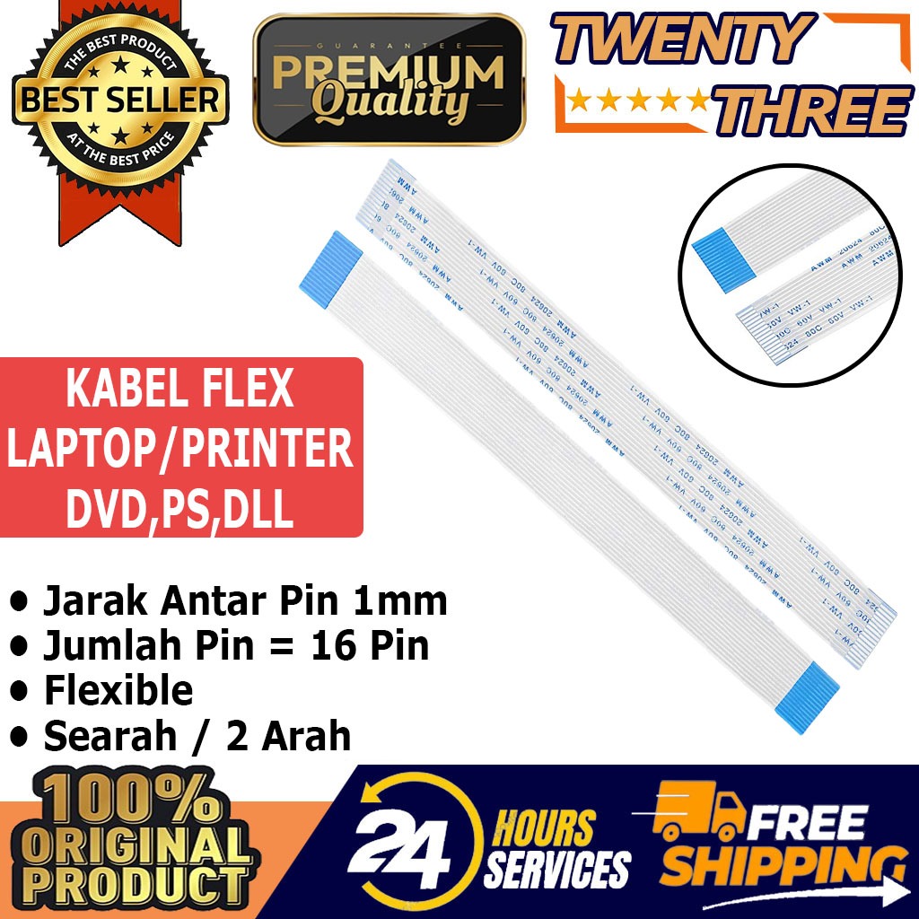 Kaberl Flex Flexible Flat Cable FFC / FPC 16 Pin 1mm Searah / 2 Dua Arah Power Switch Laptop Touchpa