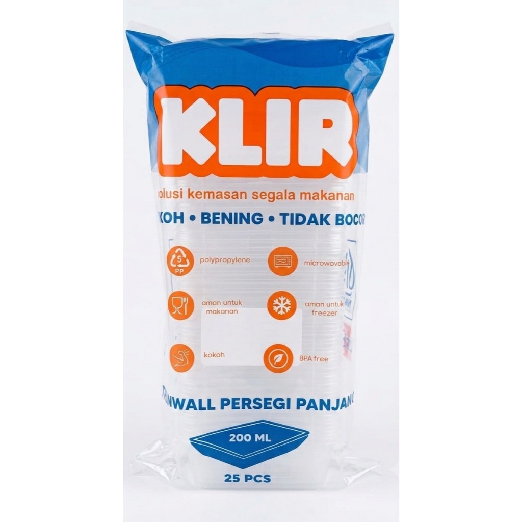 KLIR Thinwall Rectangle 200ml / Kotak Makan Plastik / Wadah Desserts & Sambal (25 Pcs) / LIbra Thinw