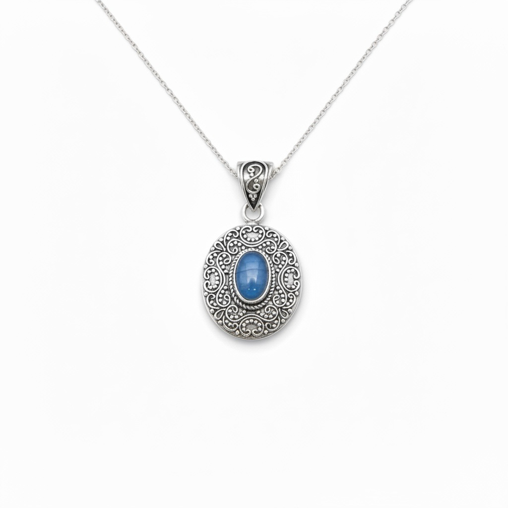 Liontin perak 925 dengan permata kyanite asli | Pendant silver 925 with natural kyanite stone | Nary