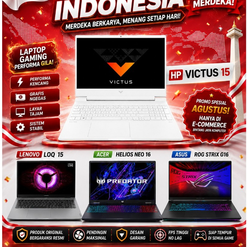LAPTOP GAMING LOQ R7 RTX3050, VICTUS R5 RTX4050, ROG STRIX 5070TI, HELIOS NEO16 I9 RTX4060