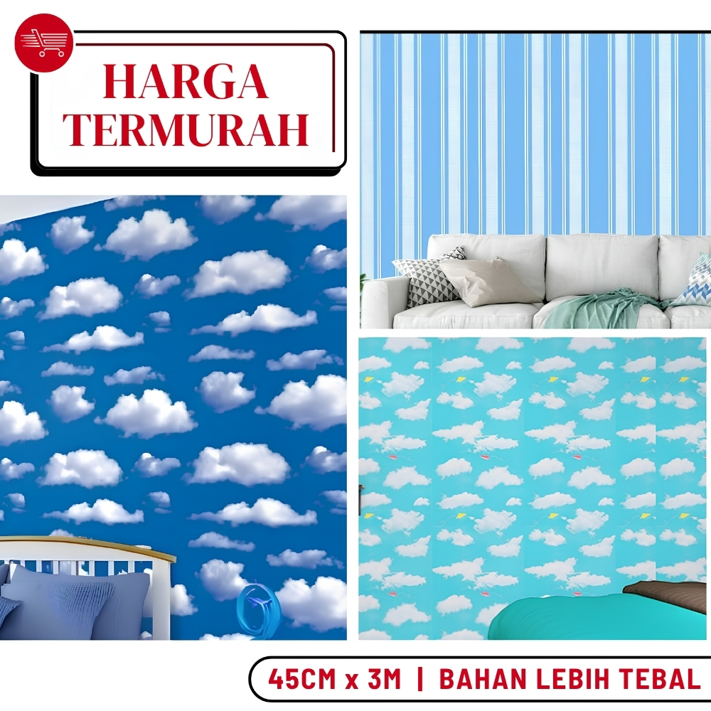 Wallpaper Plafon Wallpaper Awan Wallstiker Dekorasi Dinding Motif Awan Biru Walpaper Dinding