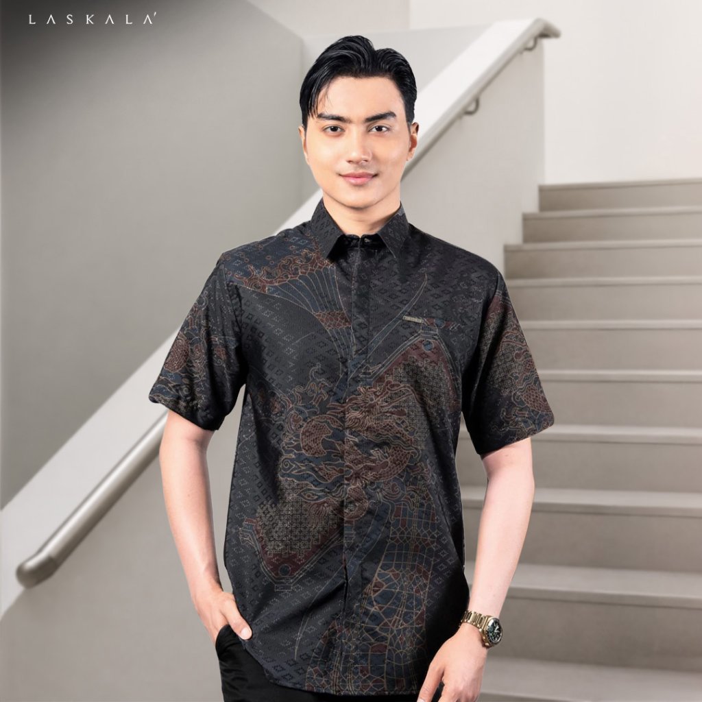 Laskala Batik Premium Kauman Kemeja Batik Pria Slimfit Lengan Pendek