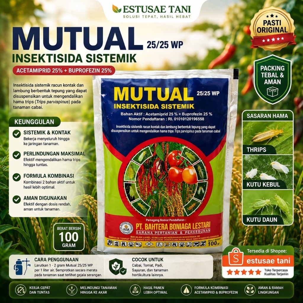 Mutual 25/25 WP | Insektisida Sistemik | Acetamiprid 25% + Buprofezin 25% | Kemasan 100 Gram