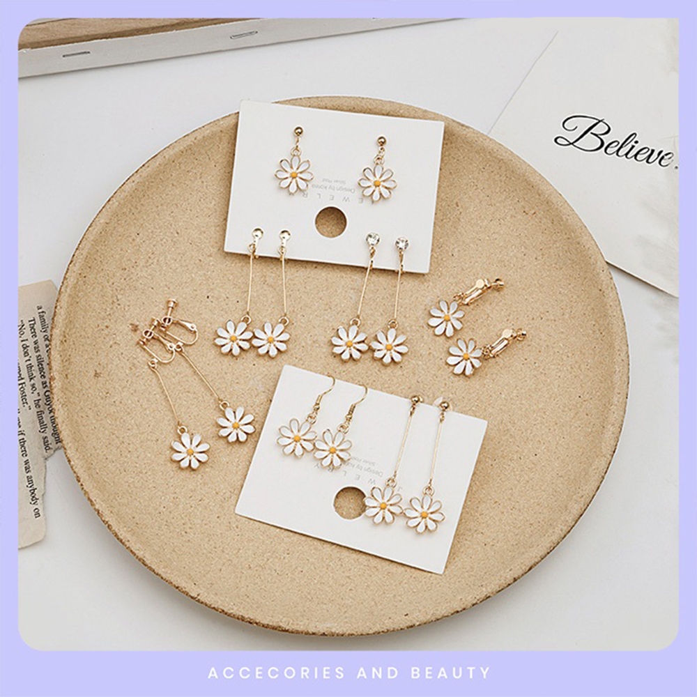 Anting Korea Daisy Putih Panjang Pendek Tusuk Jepit | Anting Bunga Putih Korea [ATGDAISY]