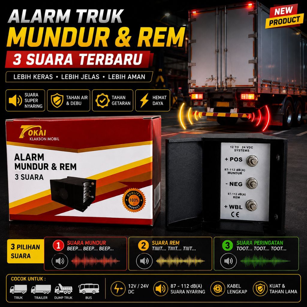 Alarm Truk Terbaru 3 Suara 24 volt Alarm Rem Mobil Motor 12 Volt Car