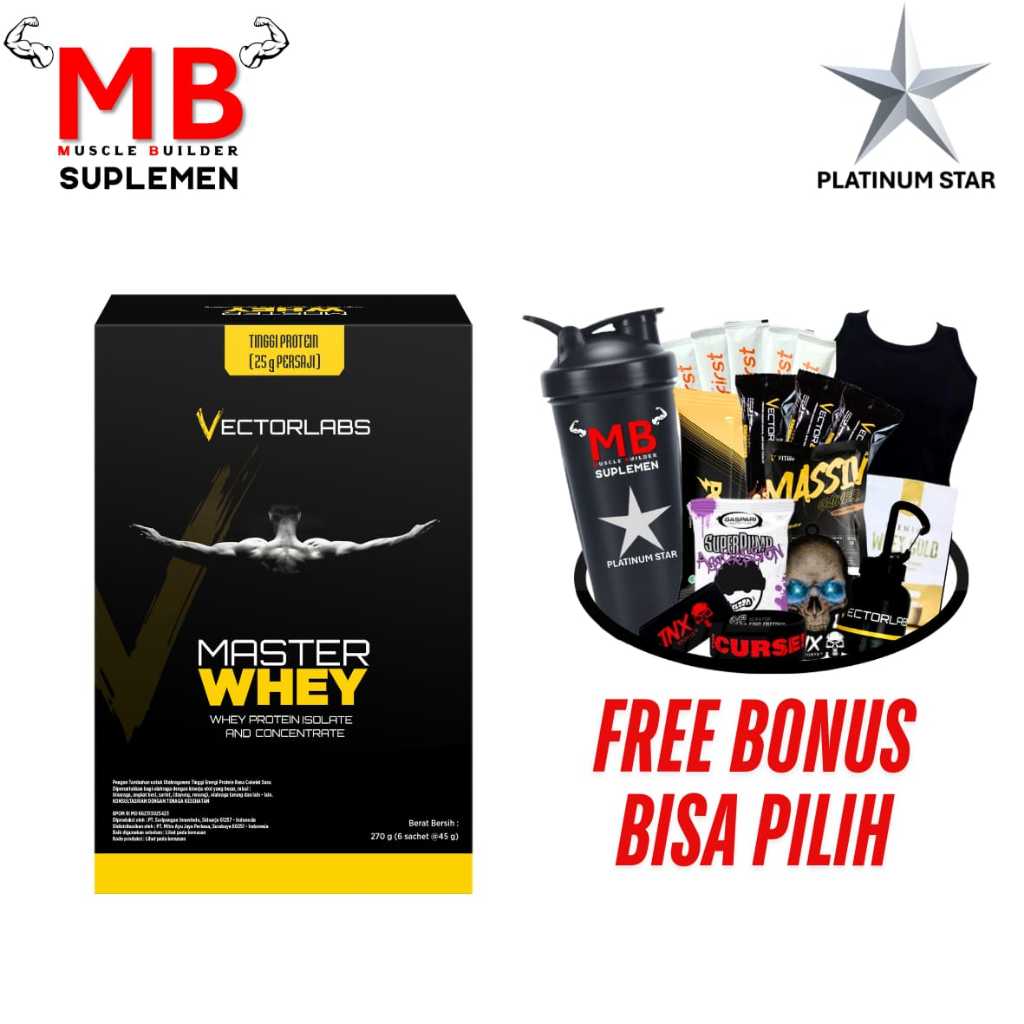 Master Whey Vectorlabs 270 gr 6 sachets 1 BOX KOTAK saset sachet Protein Concentrate Isolate Iso 3 5