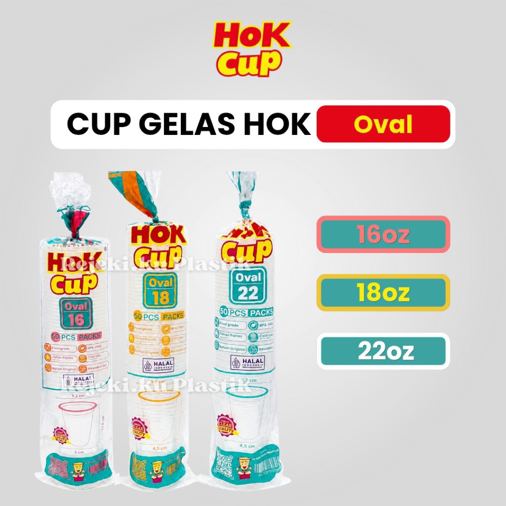 Cup Plastik Oval HOK 16oz 18oz 22oz – Gelas Plastik Boba Es Kopi Minuman