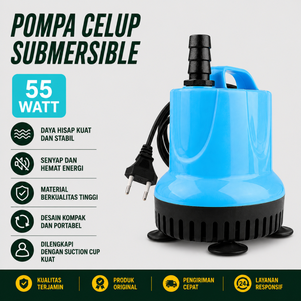 Pompa Air Celup Kolam Pompa Akuarium 55 Watt Mesin Air Submersible Pompa Kolam Sirkulasi Air Terjun