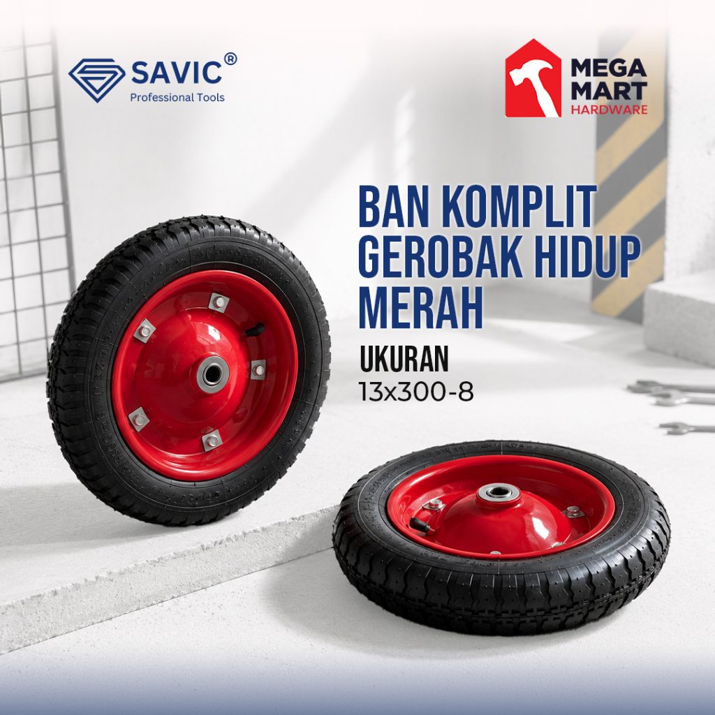 SAVIC Ban Gerobak Sorong Komplit Hidup Set Roda Artco Dorong Pasir Ukuran 300 - 8 (13 x 3.00)