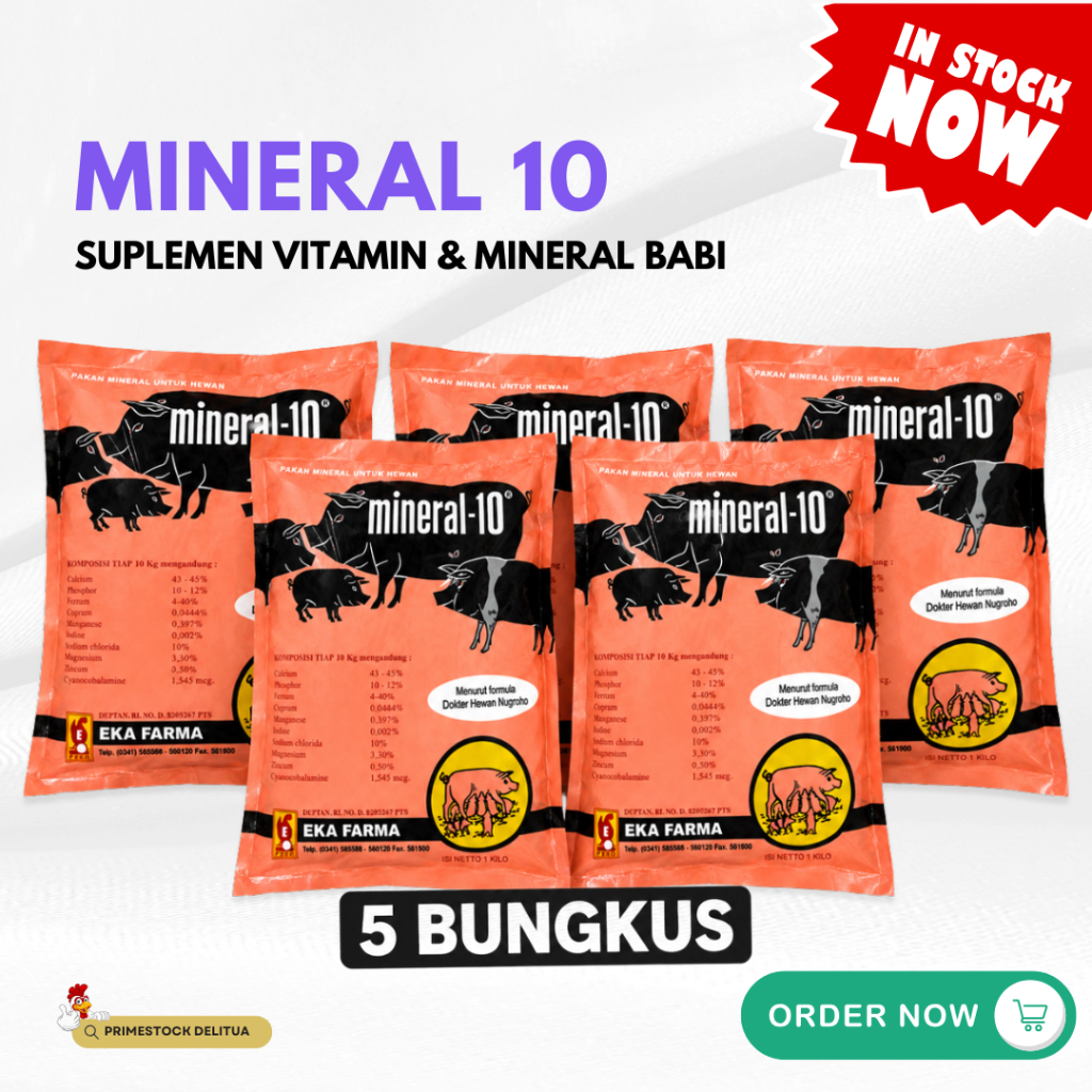 MINERAL-10 Paket Hemat 5 Bungkus 1Kg Suplemen Vitamin Mineral Premix Pakan Babi Starter Grower Induk
