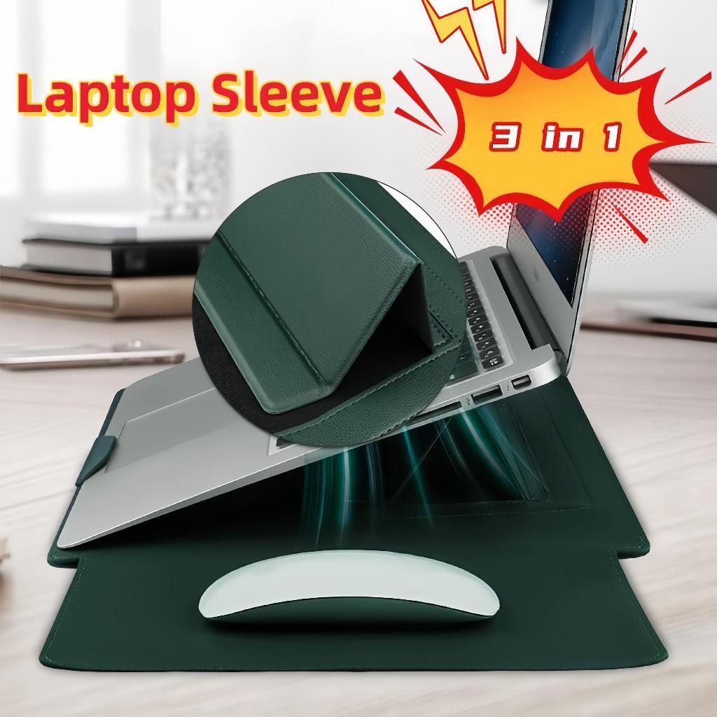 3 In1 Laptop Sleeve / Premium Kulit Leather Laptop Case With Adjustable Laptop Stand Mouse Pad 13/14