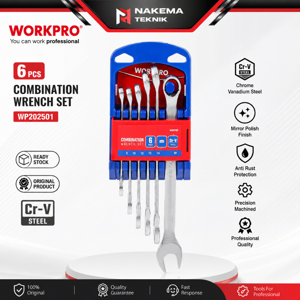 WORKPRO Set Kunci Kombinasi 6PCS Cr-V Premium | Kunci Ring Pas Profesional