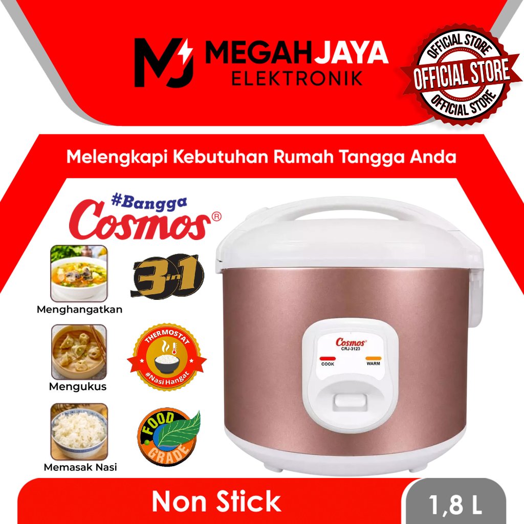 [COD READY] COSMOS RICE COOKER / MAGIC COM CRJ3123 P / CRJ 3123 P / CRJ-3123 P (1,8 LITER) GARANSI R