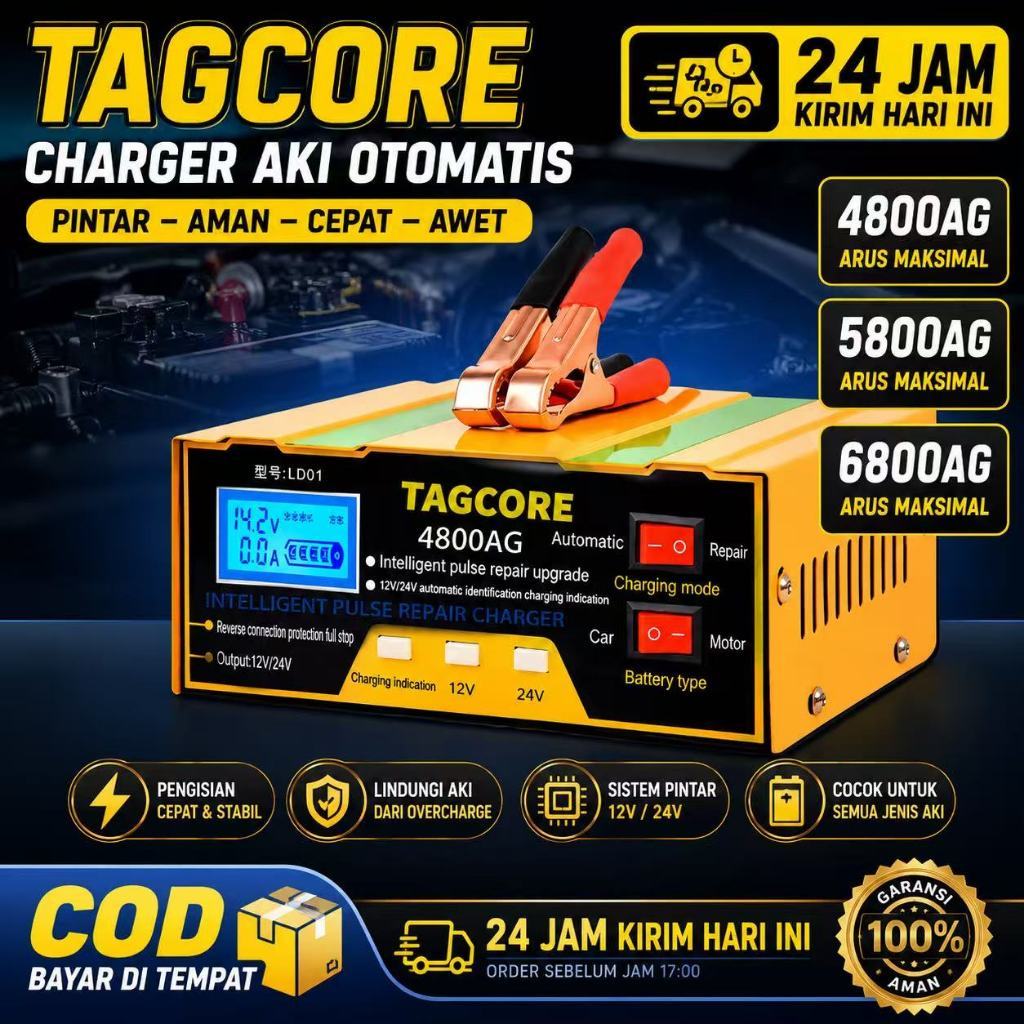 Charger Aki 12V/24V 6-105AH MF-2B VRtec Smart Battery Charger Mobil Motor/Aki Case/Case Aki Motor/Ca